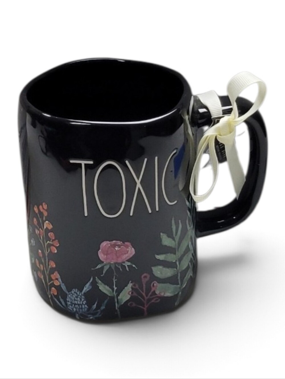 RAE DUNN Black Floral 'TOXIC' Ceramic Mug